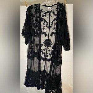 Elegant Black Lace Kimono Robe
